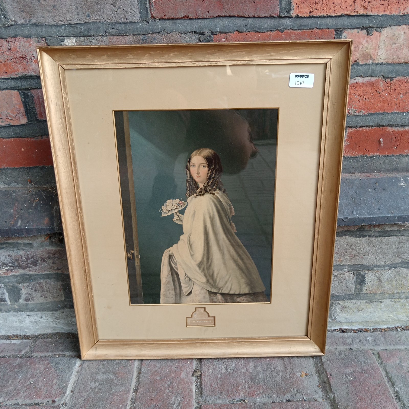 19th century George Baxter bridesmaid oil print, Victorian art.