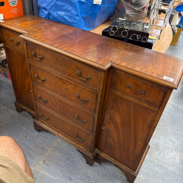 Antique Georgian walnut cabinet with drawers, missing one handle.