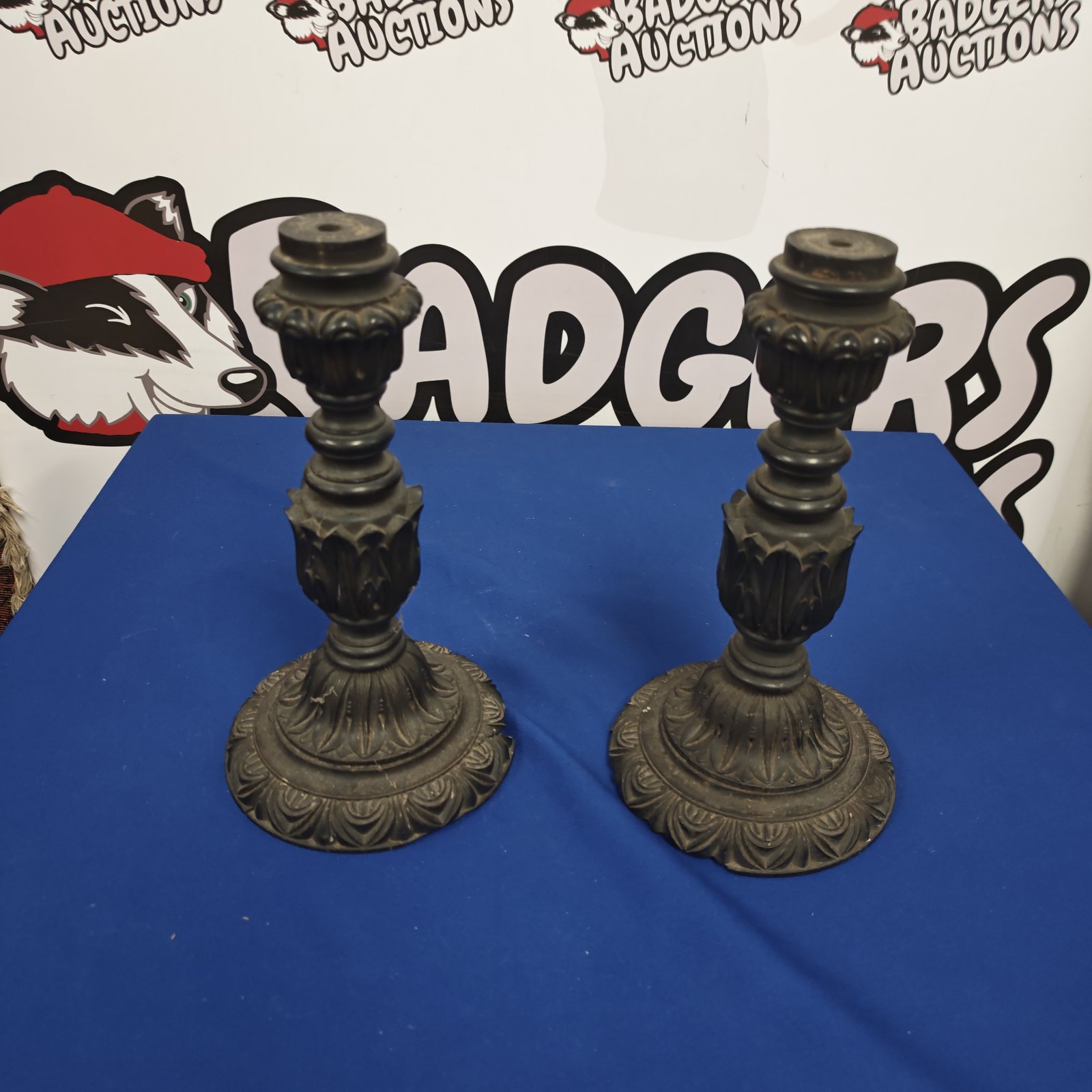 Ornate gothic candlesticks, a vintage pair for home decoration.