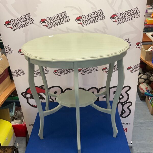 Vintage green painted mahogany lamp table with pie crust edge.