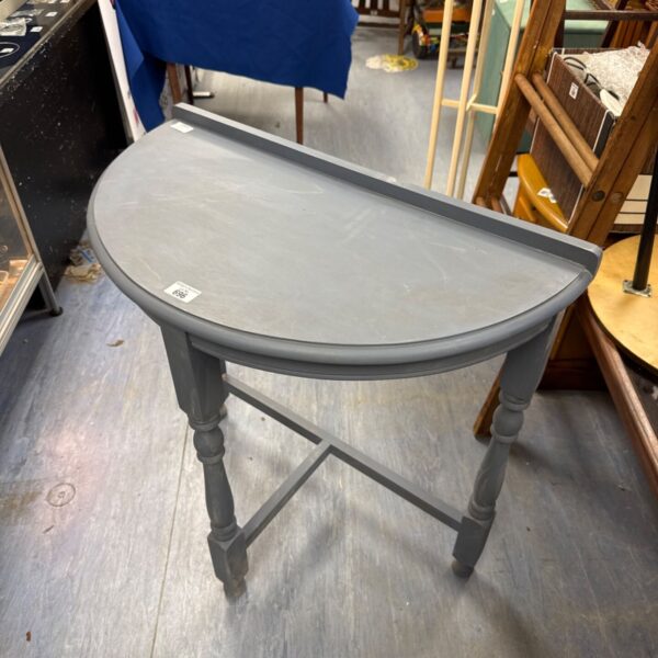 Grey painted demi lune hall table for entryway or hallway.