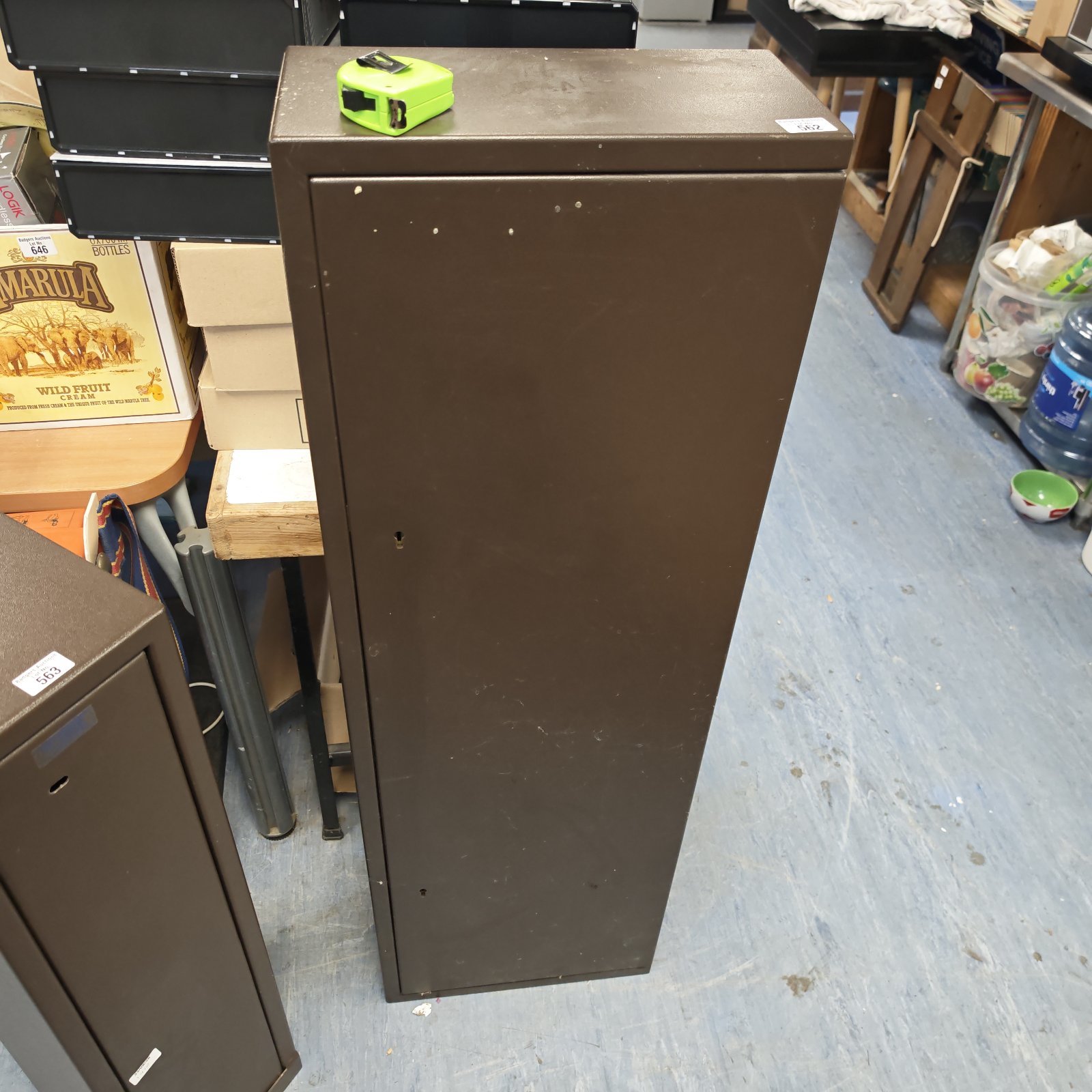 Front view of a steel gun safe, model W16.
