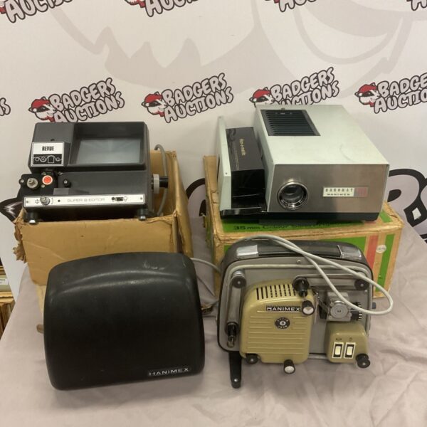 Hanimex projector lot including super 8mm and slide projectors.