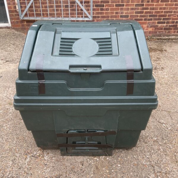 Green Harlequin CB3 coal bunker for garden fuel storage.