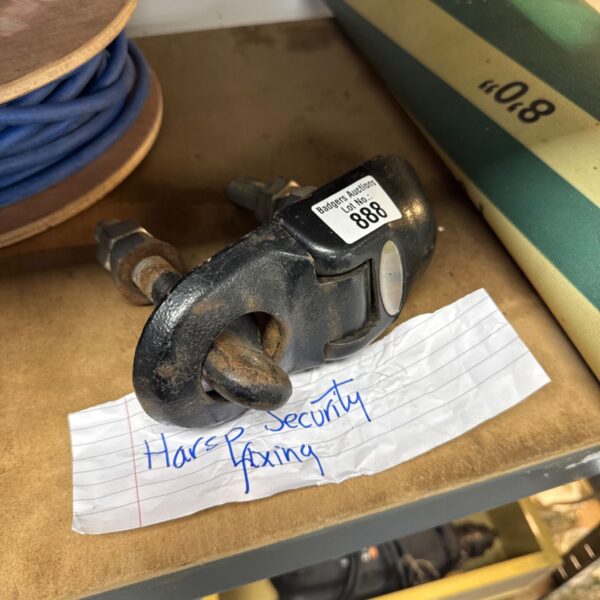 Harsp tow bar lock for trailer security.