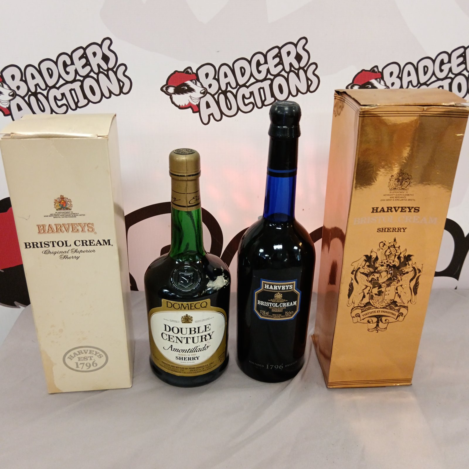 Harvey's Bristol Cream Sherry and Domenq Double Century bottles, collectible wines.