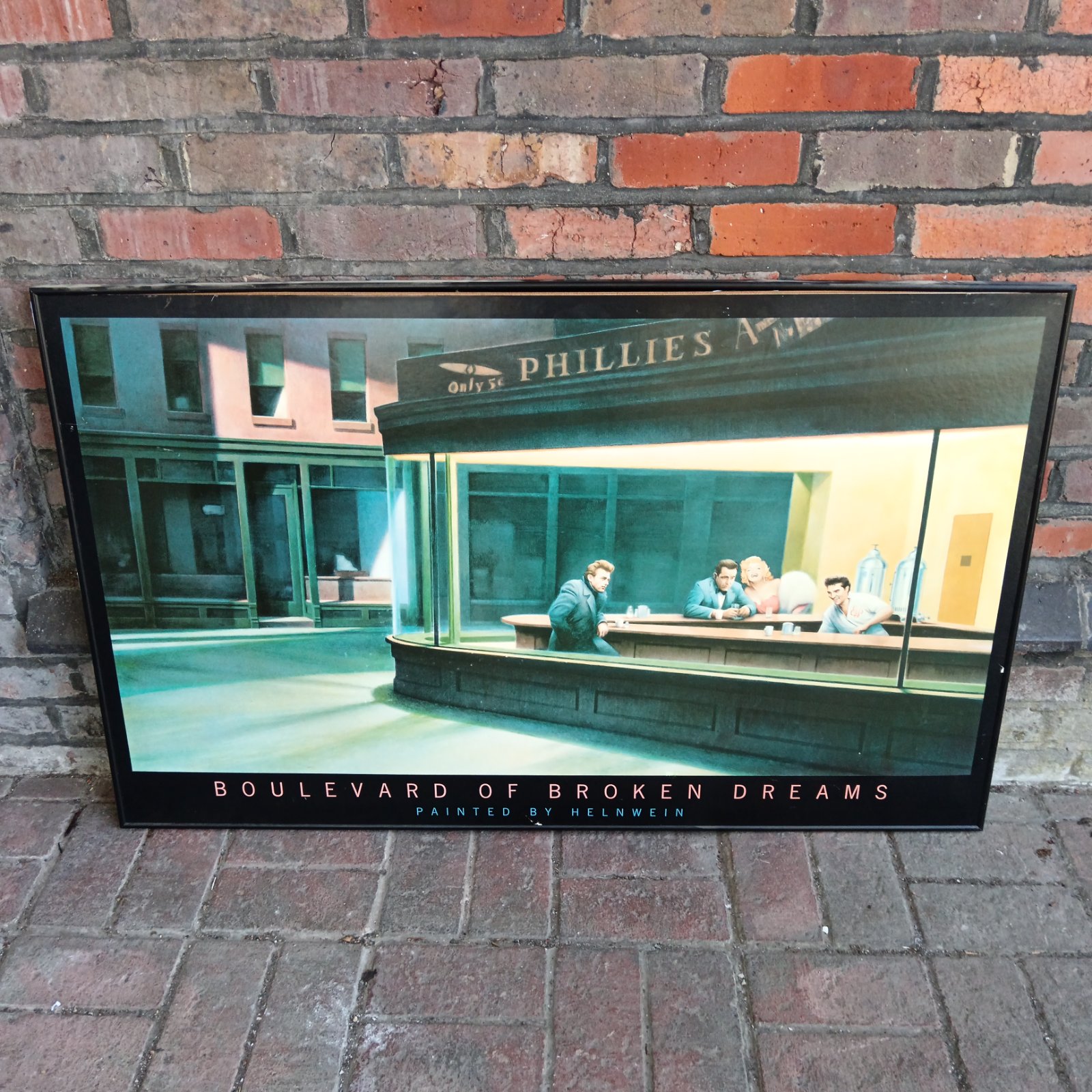 Large framed Helnwein print, Boulevard of Broken Dreams diner scene.