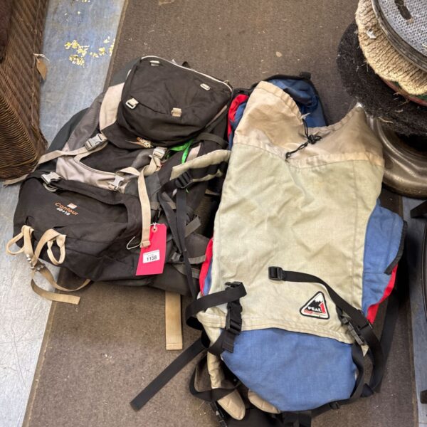 Two used hiking rucksacks, a Contour 60+10 and a Coleman Peak 1.