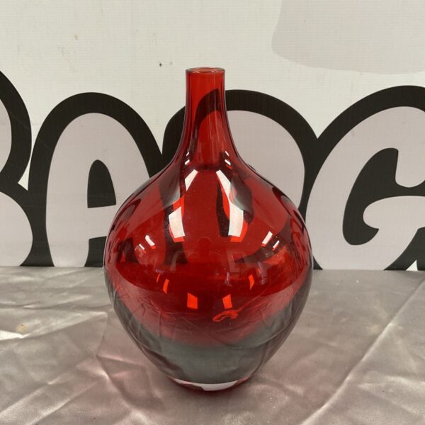 Red IKEA Salong vase, hand blown glass design by Johanna Jelinek.