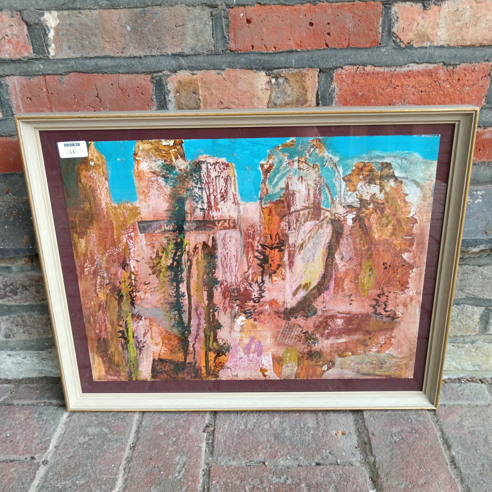 Abstract cityscape painting by J Goodliffe with vibrant colours and textures.