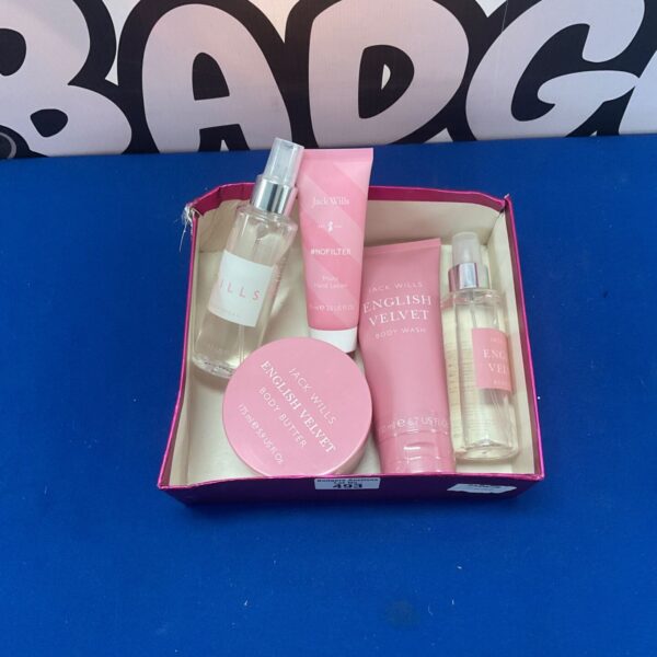 Jack Wills beauty set with body wash and lotion in a gift box.