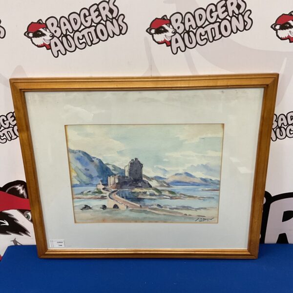 J K Maxton watercolour painting of a Scottish Highland castle landscape.