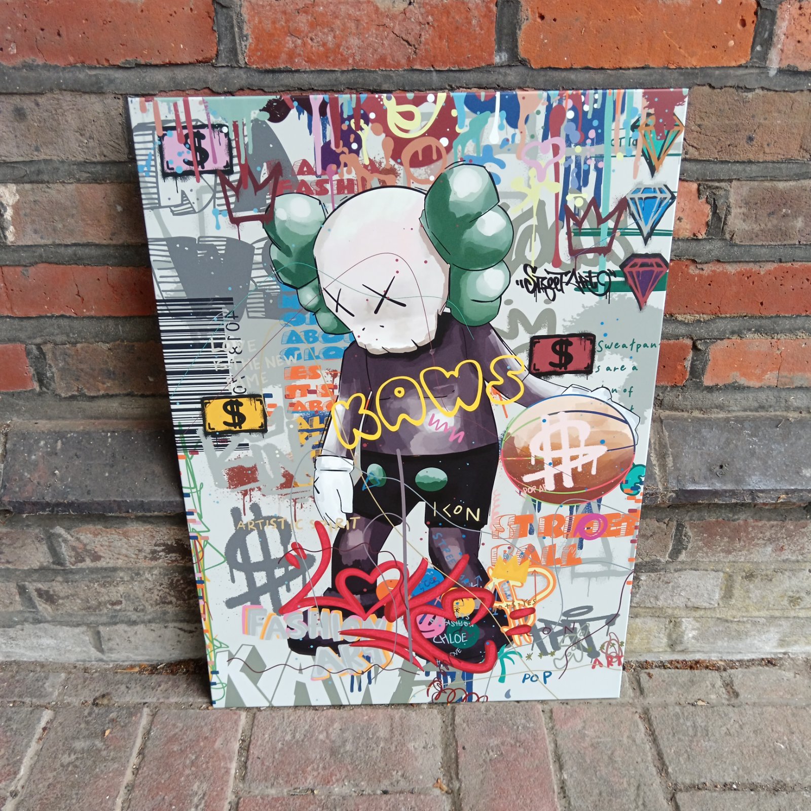KAWS Displate print featuring colourful graffiti style artwork.