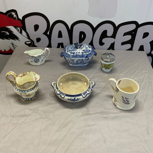 Antique Keeling blue and white bowl with scenic transferware design.
