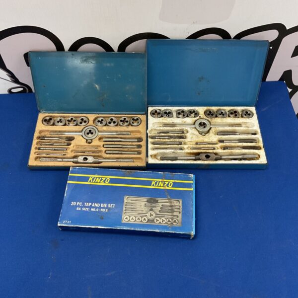 Vintage Kinzo 20-piece tap and die set in open case.