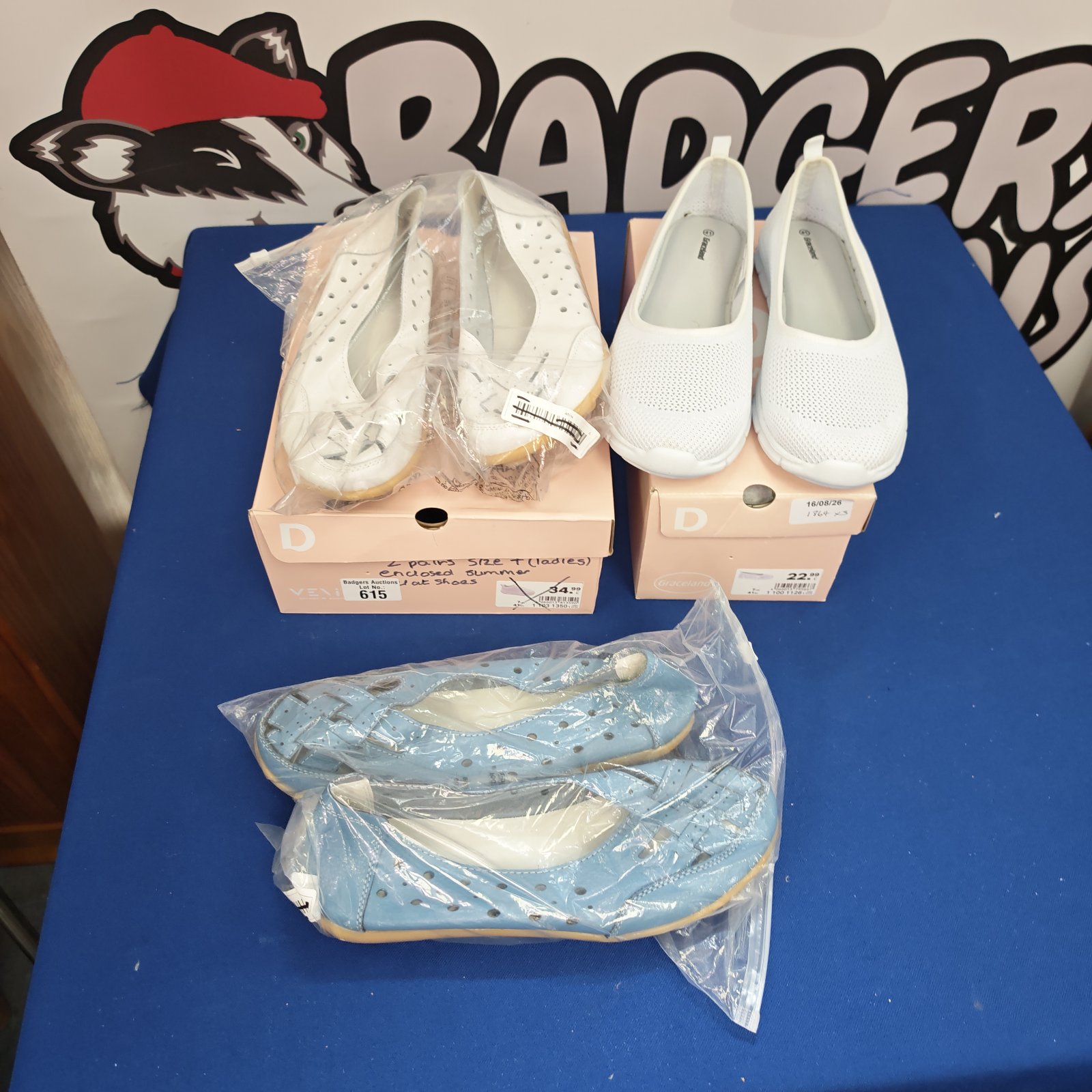 Three pairs of unused ladies slip on shoes by Graceland.