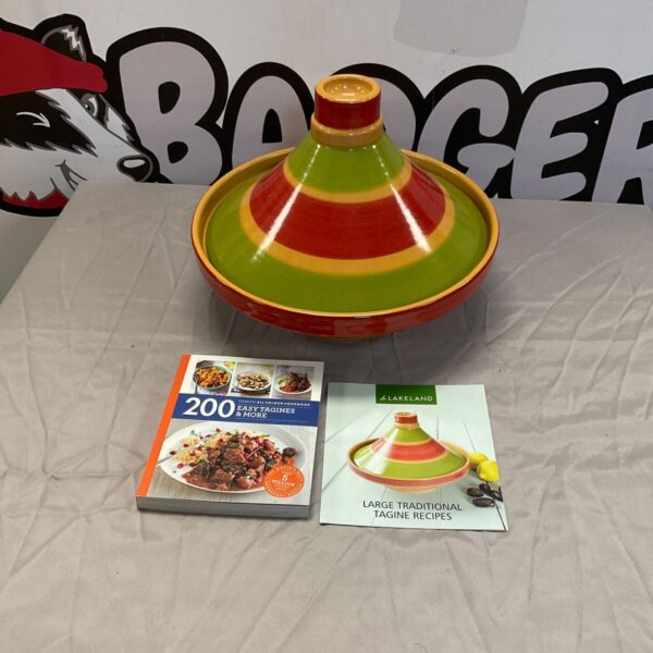 Lakeland tagine with recipe books for Moroccan cooking.