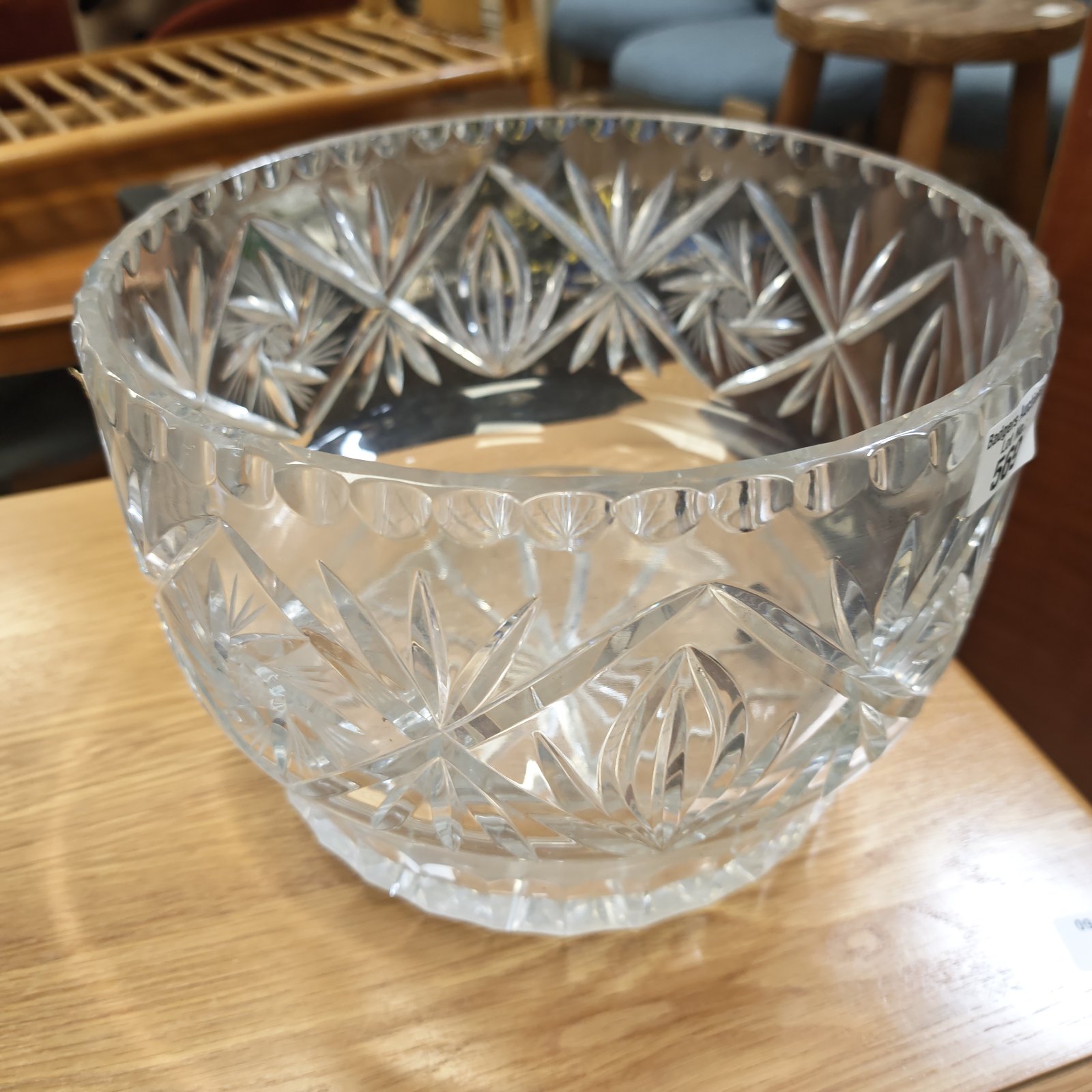 Large lead crystal glass bowl with intricate cut glass design.