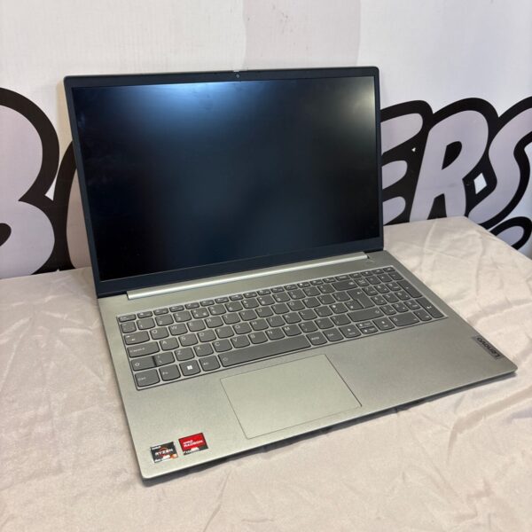 Lenovo Thinkbook 15 G4 ABA laptop in grey, showing keyboard and screen.