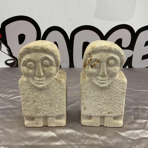 Pair of 18cm limestone apostle figures, carved stone statues.