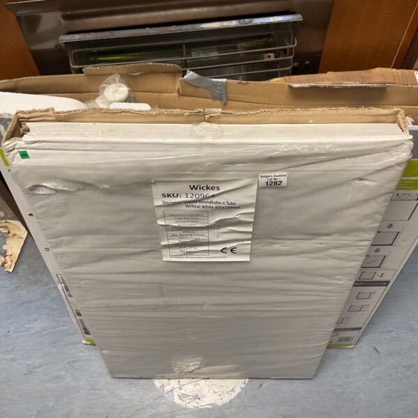 White Liquid Roundtube vertical pipe, 800x500mm, salvaged condition.