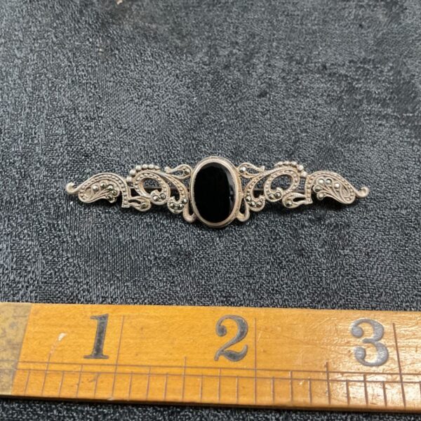 Victorian 925 silver onyx and marcasite brooch