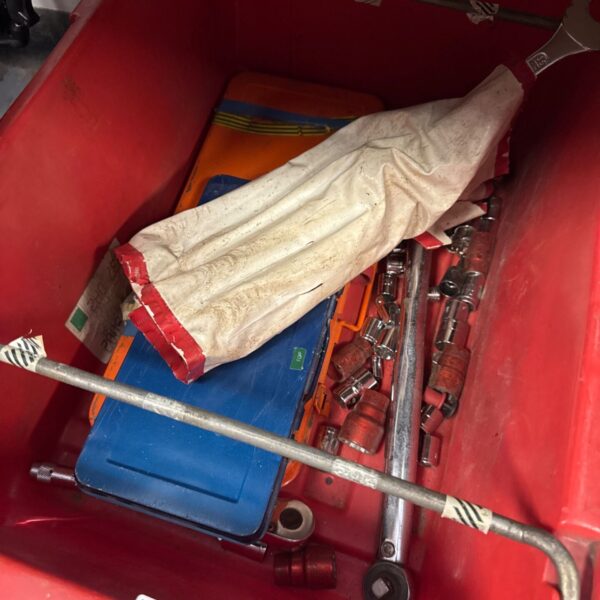 box of mixed shed clearance items inc socket sets & spanners