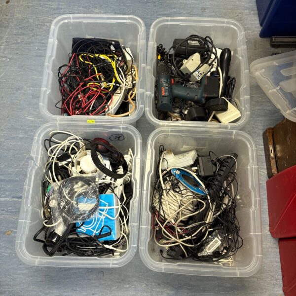 Four crates of mixed electricals Inc cables