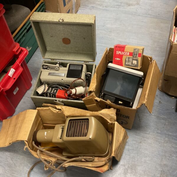 Eumig 8mm film projector, kodaslide home slide projector & federal film viewer editor