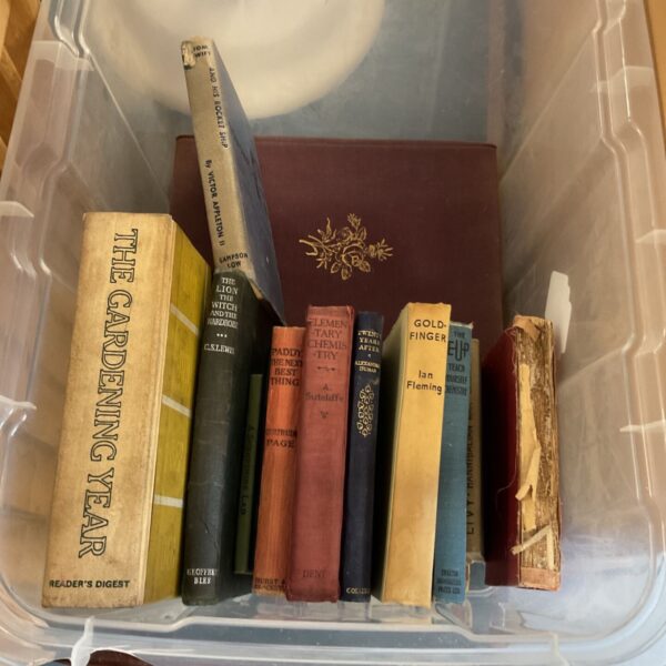 Box of vintage books inc 1st edition Ian Flemings Gold Finger