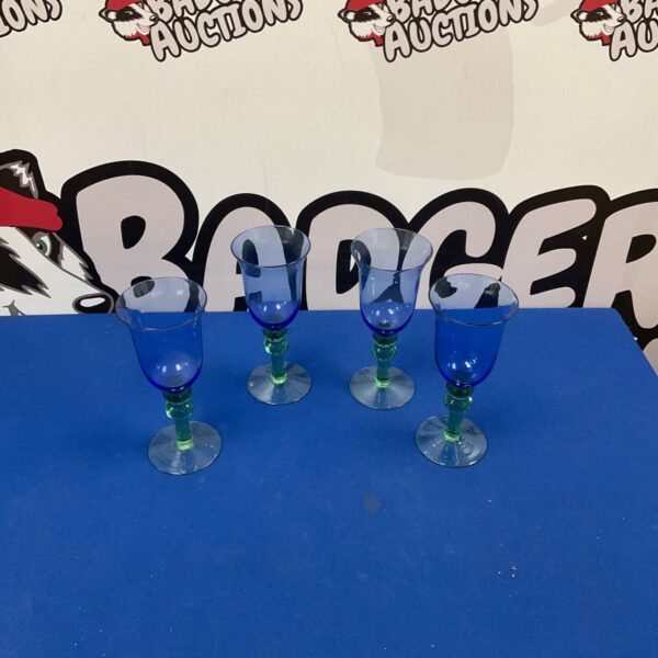 1960s Blue Green Glass Goblets