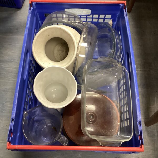 Glass dishes, vases, and terracotta casserole pot
