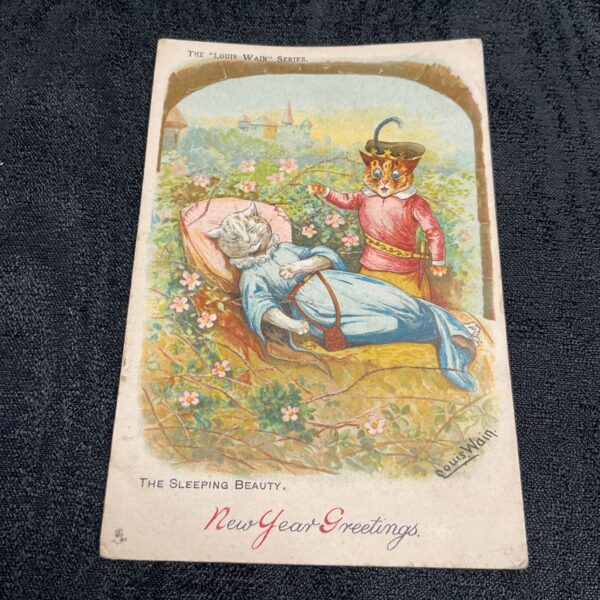 Vintage Louis Wain postcard featuring "The Sleeping Beauty" illustration.