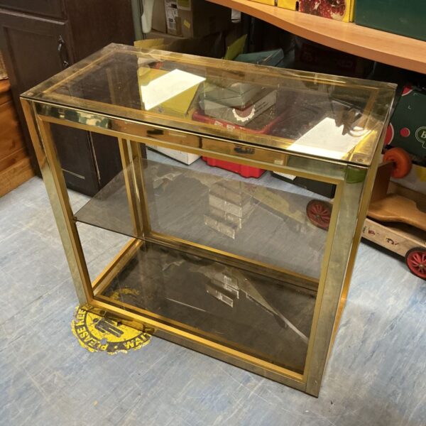 Vintage mid-century Italian brass side table with glass top.