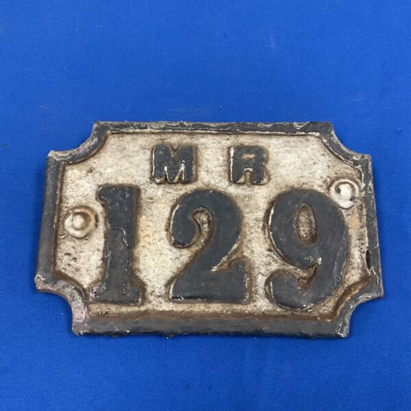 Antique Midlands Railway wagon plate with number 129.