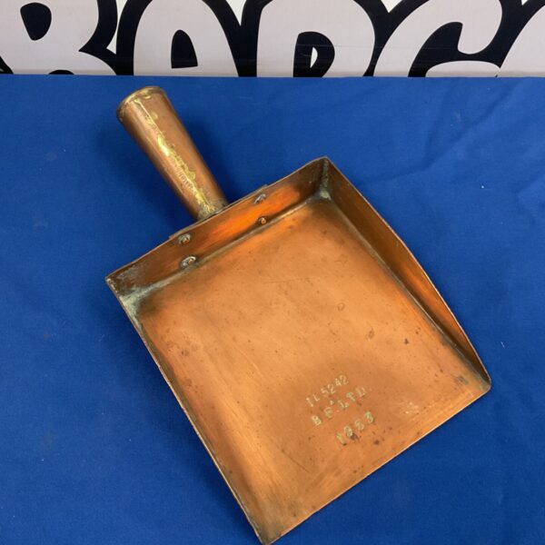 Vintage military copper scoop marked 'B f limited', a collectible tool.
