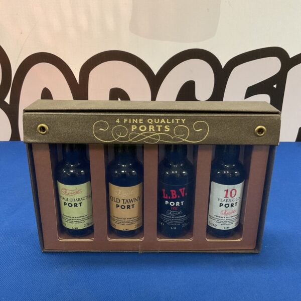 Miniature bottles of fine port wine selection.