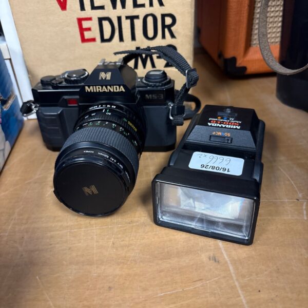 Vintage Miranda MS-3 camera with 500-cd flash unit.