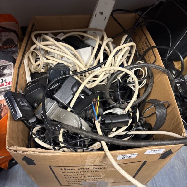 Mixed cable lot with various power and extension leads.