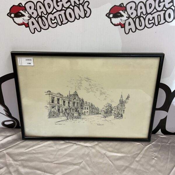 Vintage pen and ink artwork of Newmarket Street by H Watson.