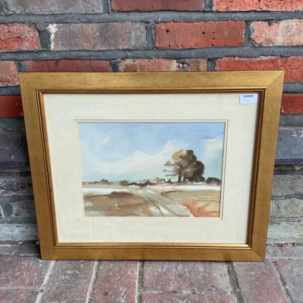 Signed watercolour painting of a peaceful Norfolk village landscape.