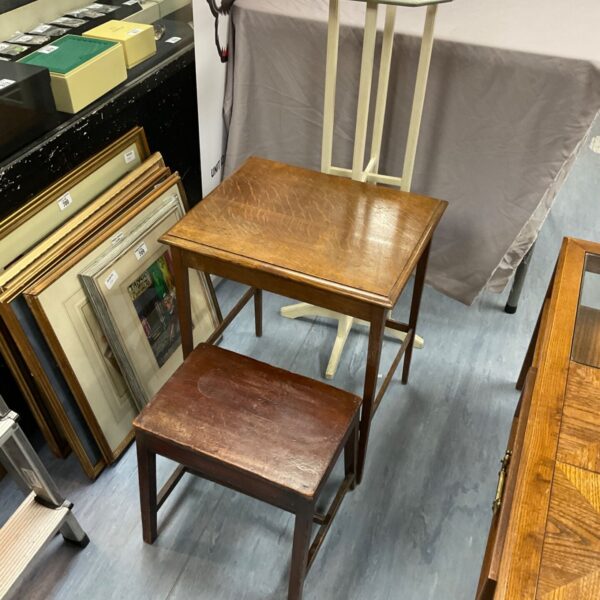 Vintage oak side table with turned legs, a classic hall table.
