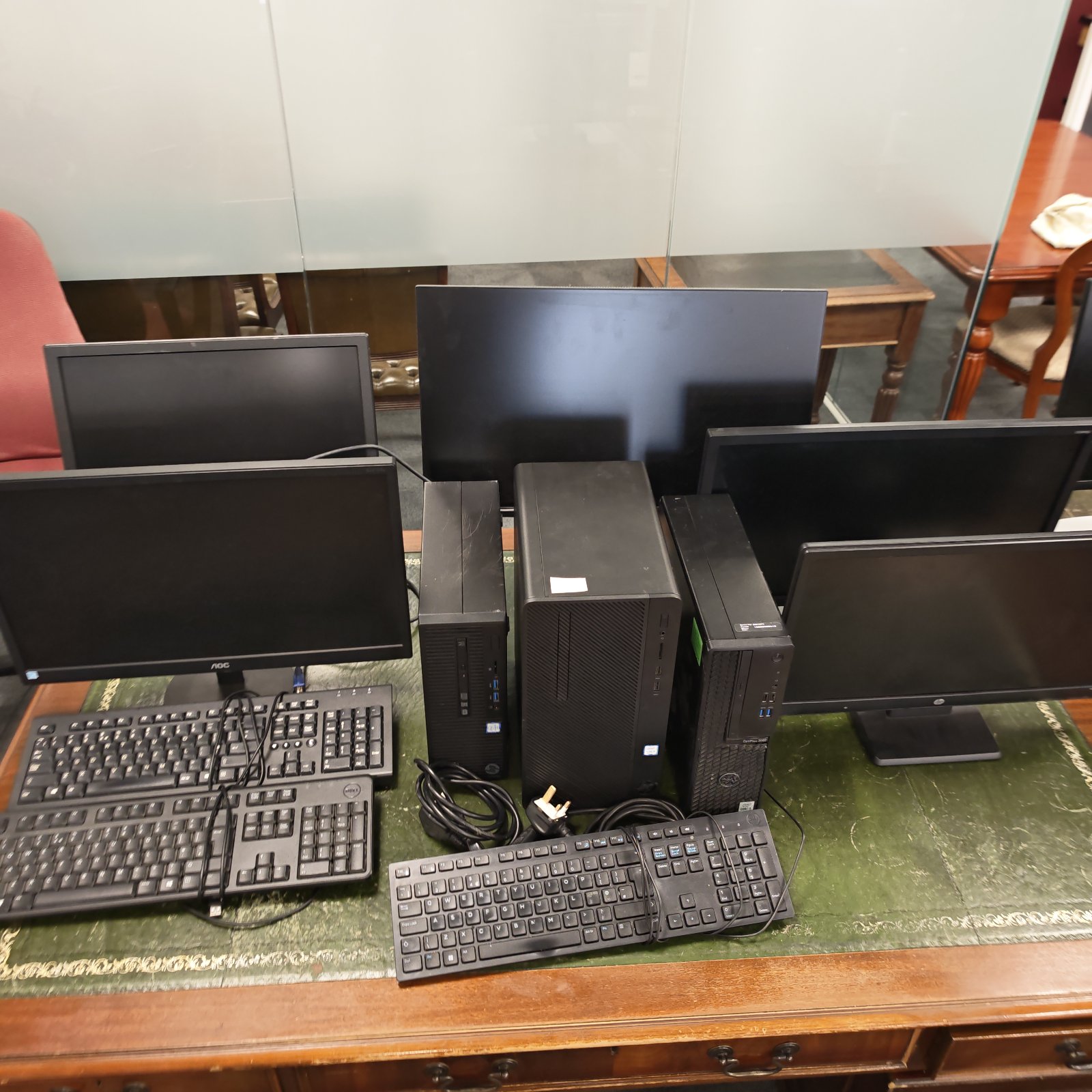 Office IT equipment bundle including Dell desktops and monitors.