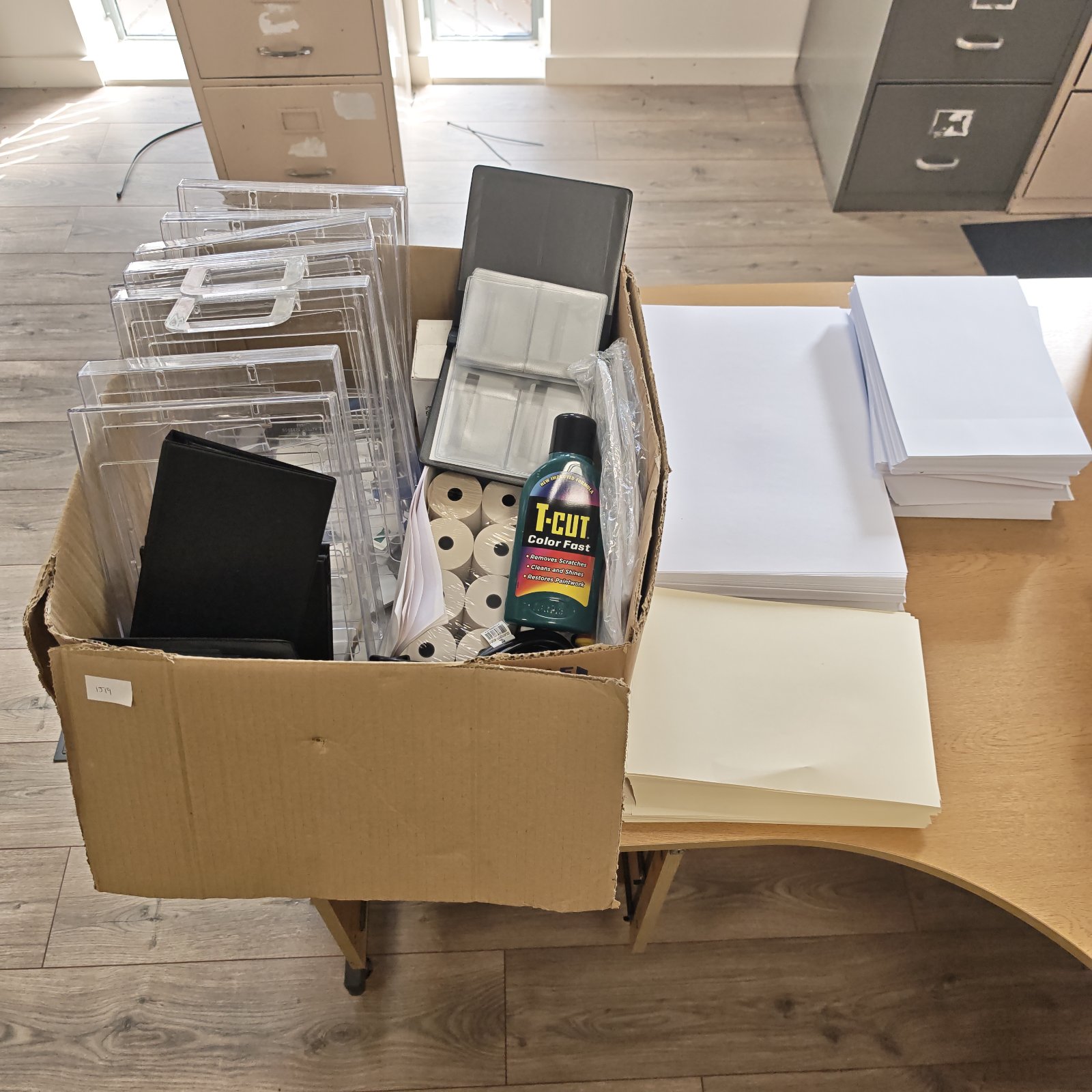 Mixed office supply lot with paper and document holders.