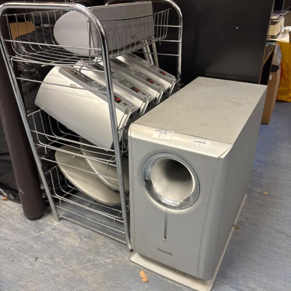 Panasonic surround sound system with subwoofer in used condition.