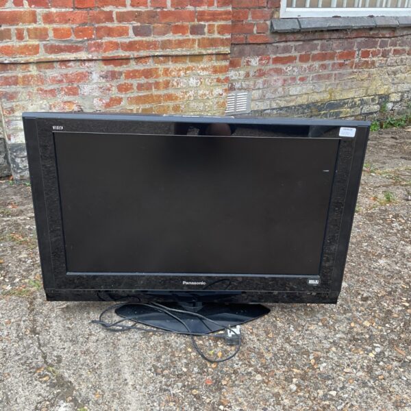 Front view of a black Panasonic Viera plasma television.