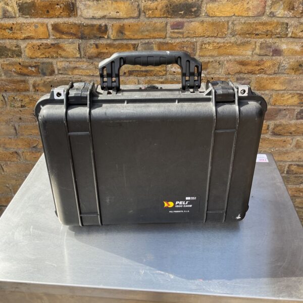 Black Peli 1500 case with handle and latches.
