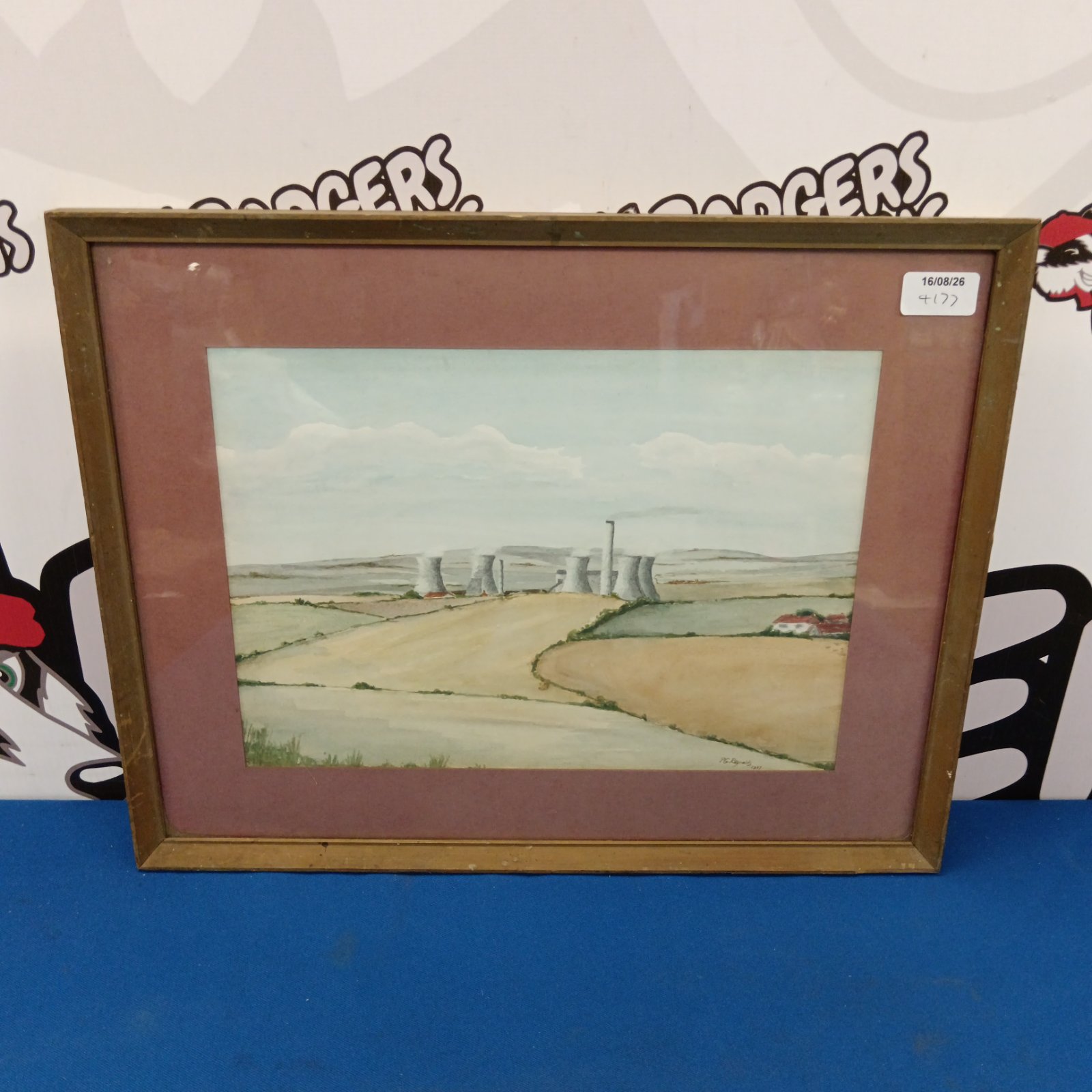P G Reynolds watercolour painting of a power station landscape.