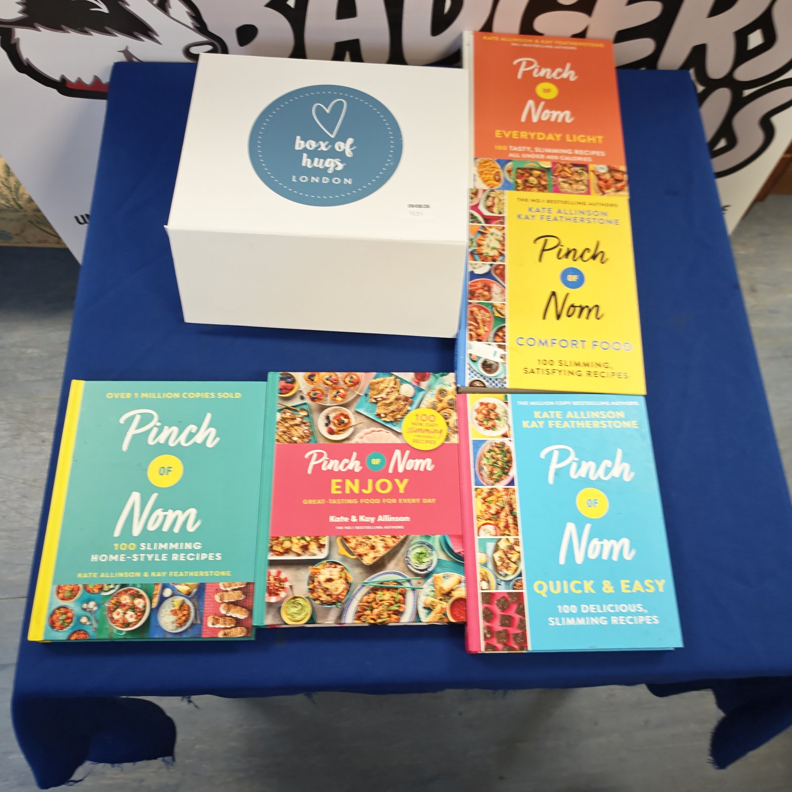 Collection of five Pinch of Nom cookbooks by Kate Allinson and Kay Featherstone.
