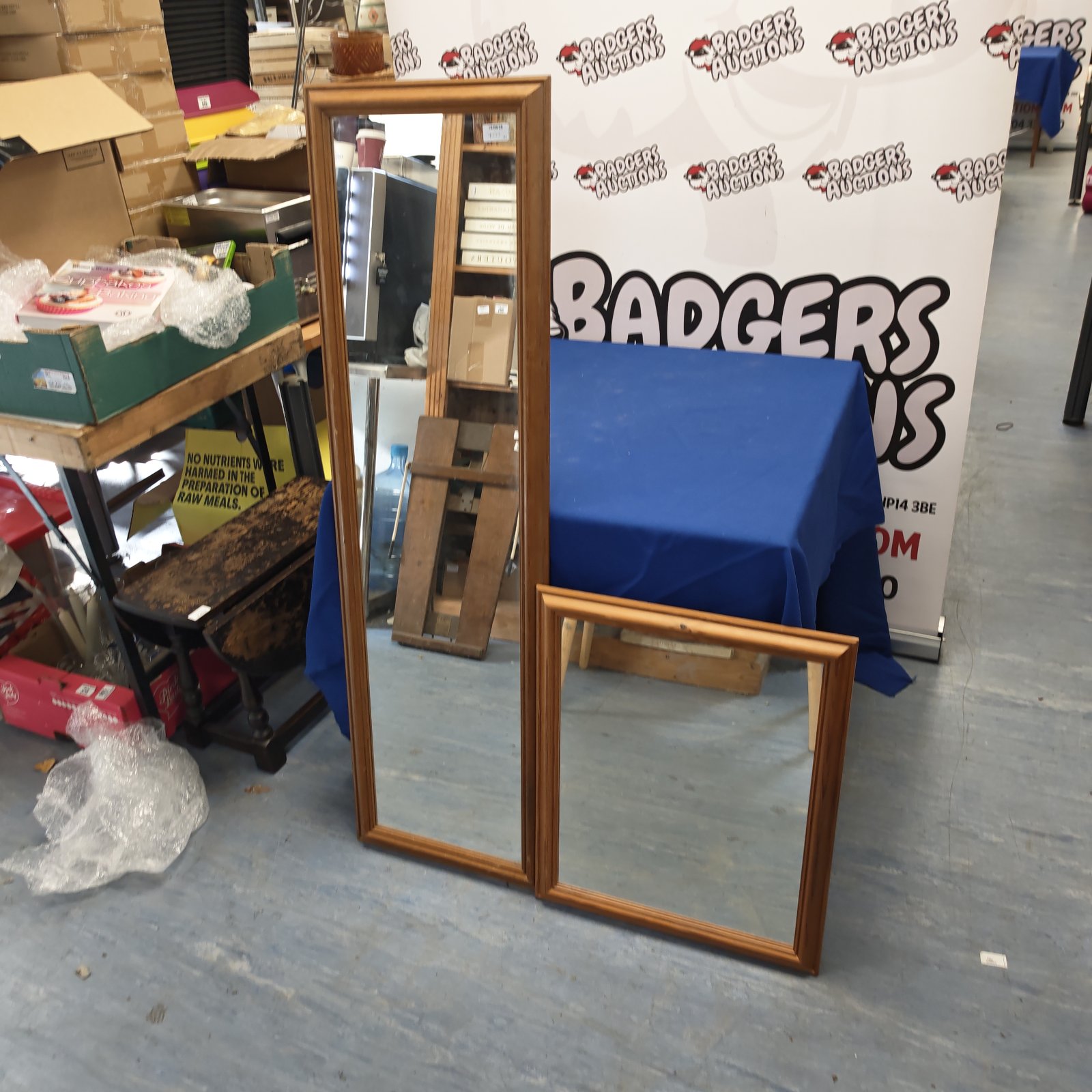 Pair of vintage pine framed mirrors, one rectangular and one square.